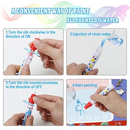 Alago Aqua Coloring Mat,Kids Toys Large Water Painting Mat,Toddlers Doodle Pad with 4 Colors,Gifts for Girls Boys Age 3 4 5+ Years Old,4 Pens,Drawing Molds and Booklet Included - Image 5