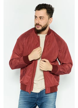 Men Brand Logo Bomber Jacket, Maroon