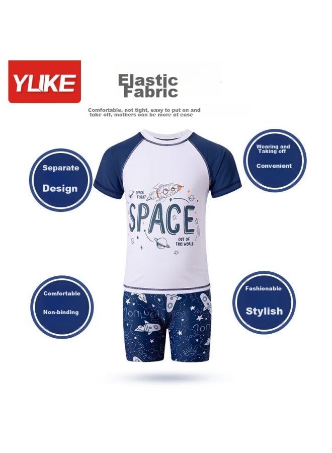 Yuke Children's Swimwear, Boys' Two-piece Set For Older Kids , White Space, Size L - Image 1