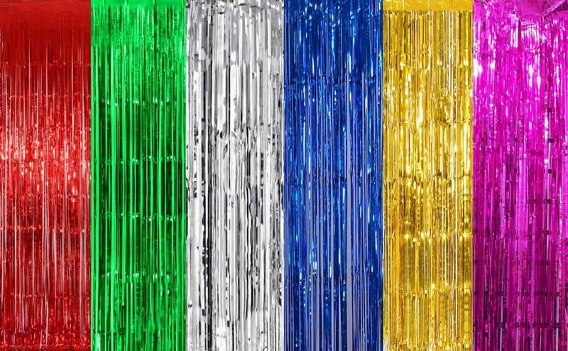 TOYXE Foil Fringe Tinsel Curtains Pack of 6 | Multi Colored Metallic Streamer Backdrop for Photo Booth, Birthday, Wedding, Stage, Festival, Diwali Party Decoration, Wall & Door Hanging Décor Items - Image 1
