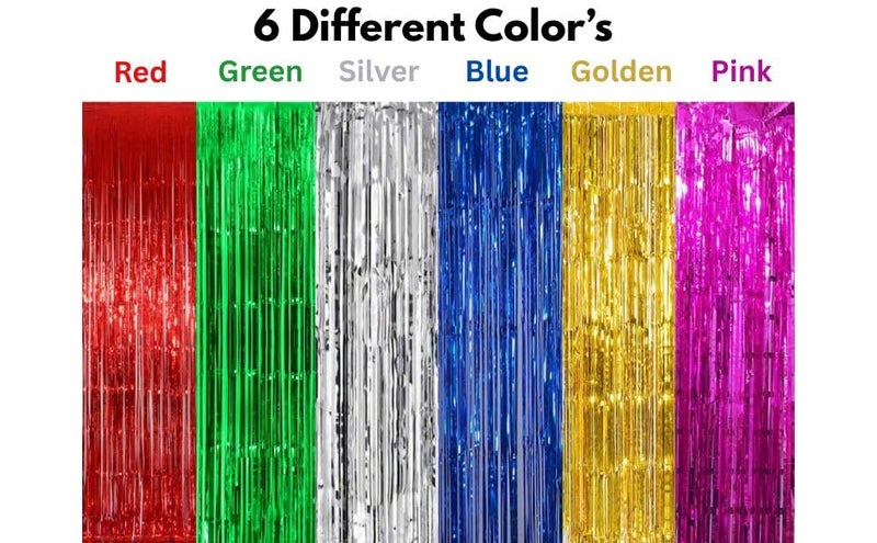 TOYXE Foil Fringe Tinsel Curtains Pack of 6 | Multi Colored Metallic Streamer Backdrop for Photo Booth, Birthday, Wedding, Stage, Festival, Diwali Party Decoration, Wall & Door Hanging Décor Items - Image 2