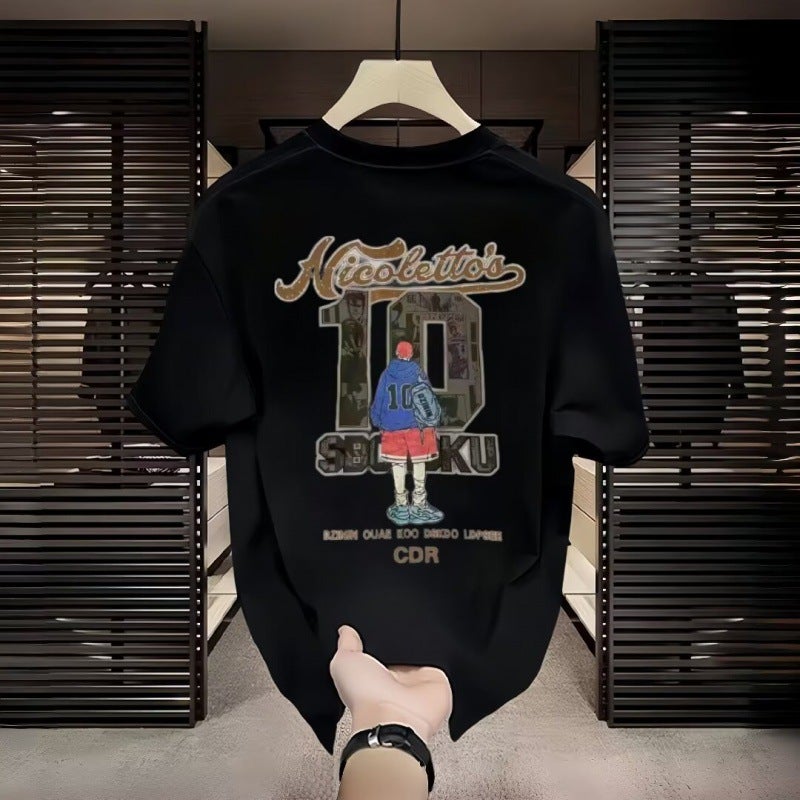 Summer 2024 Teenager Personality Design Short-Sleeved T-Shirt Men'S Heavy Creative Cartoon Printed Half-Sleeved Men'S T-Shirt - Image 1