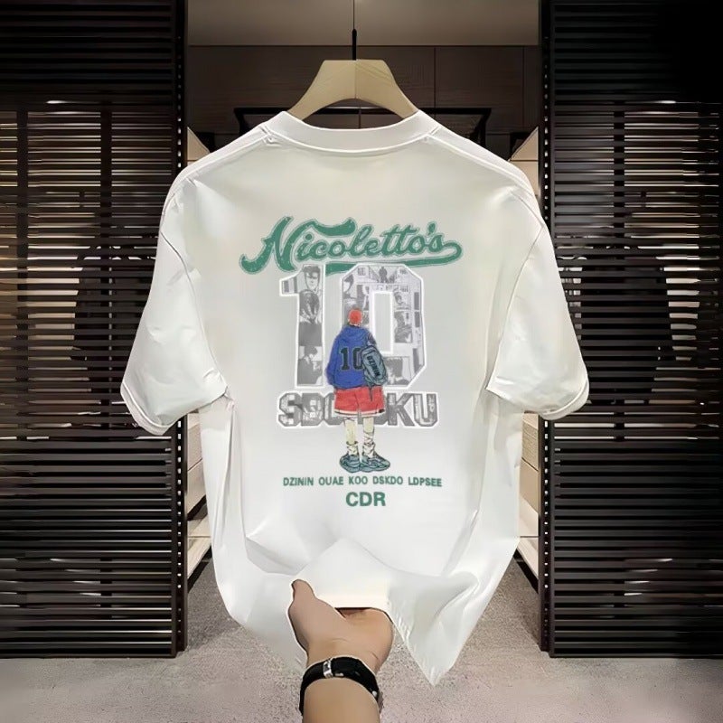 Summer 2024 Teenager Personality Design Short-Sleeved T-Shirt Men'S Heavy Creative Cartoon Printed Half-Sleeved Men'S T-Shirt - Image 5