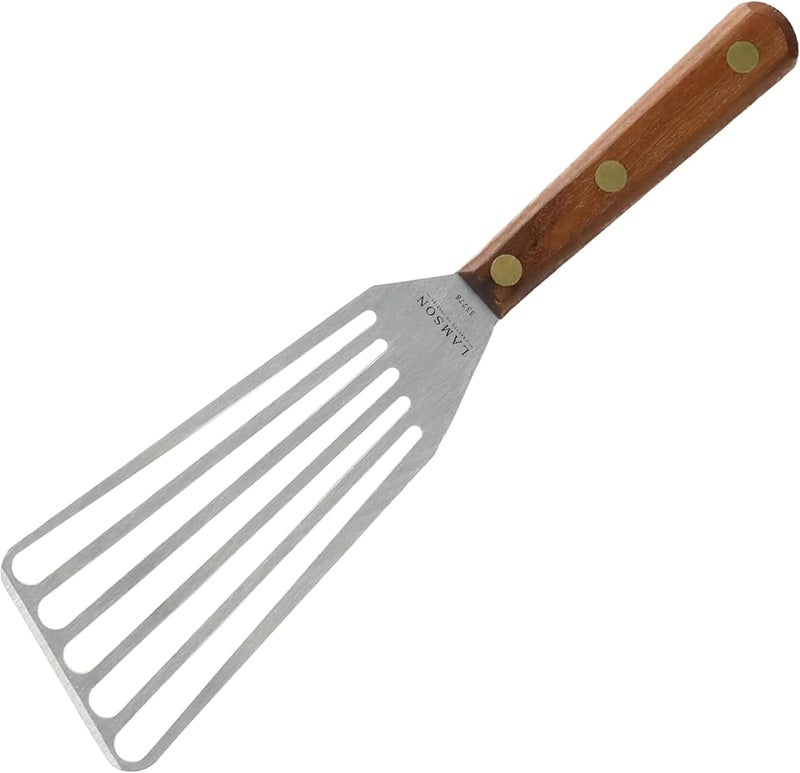Lamson 3" x 6" Chef's Slotted Turner with Walnut Handle - Left-Hand - Image 1