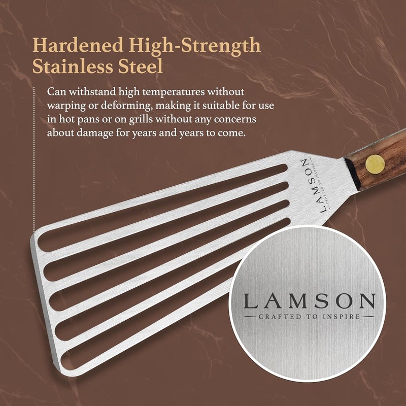 Lamson 3" x 6" Chef's Slotted Turner with Walnut Handle - Left-Hand - Image 3