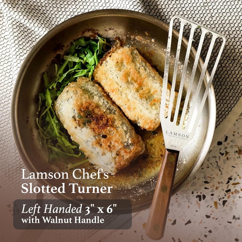 Lamson 3" x 6" Chef's Slotted Turner with Walnut Handle - Left-Hand - Image 2