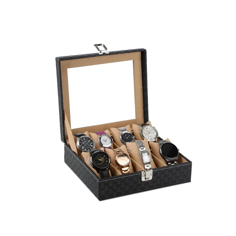 Unisex 10 Slots Watch Organiser Box Black and Beige