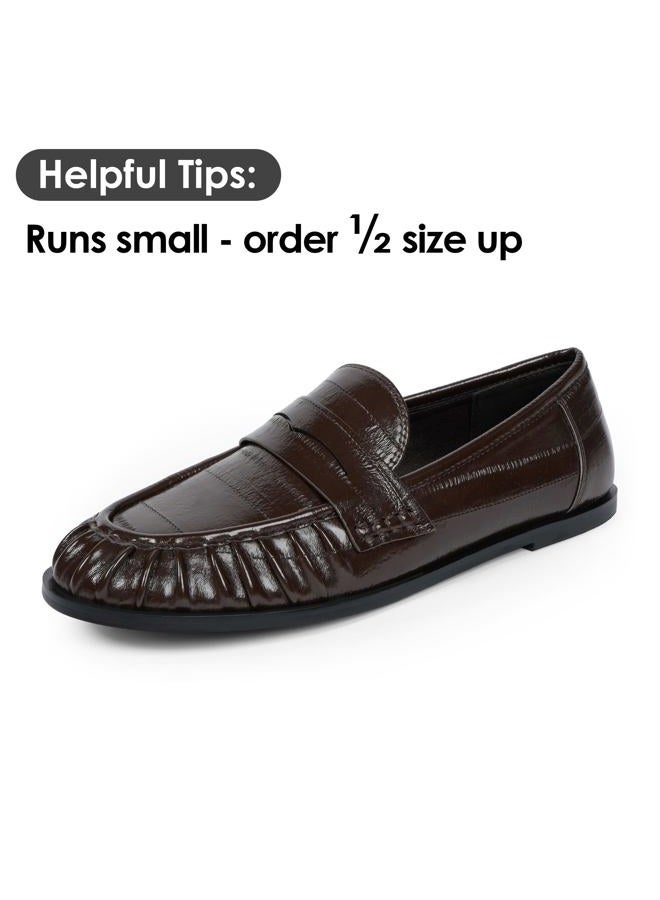 QIY Penny Loafers for Women Flats Shoes Women Dressy Comfortable Moccasins Womens Slip on Loafers Shoes Comfortable Work Flats, Chocolate Patent, 9 - Image 4