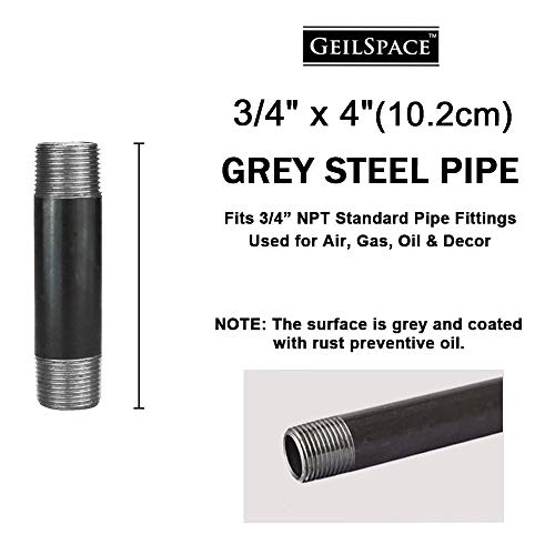 GeilSpace 3/4" × 4" Heavy Duty Pre-Cut Grey Metal Pipe, Industrial Steel Fits Standard 3/4 Inch Threaded Pipes and Fittings - Vintage DIY Industrial Shelving (3/4" × 4", Grey) - Image 2