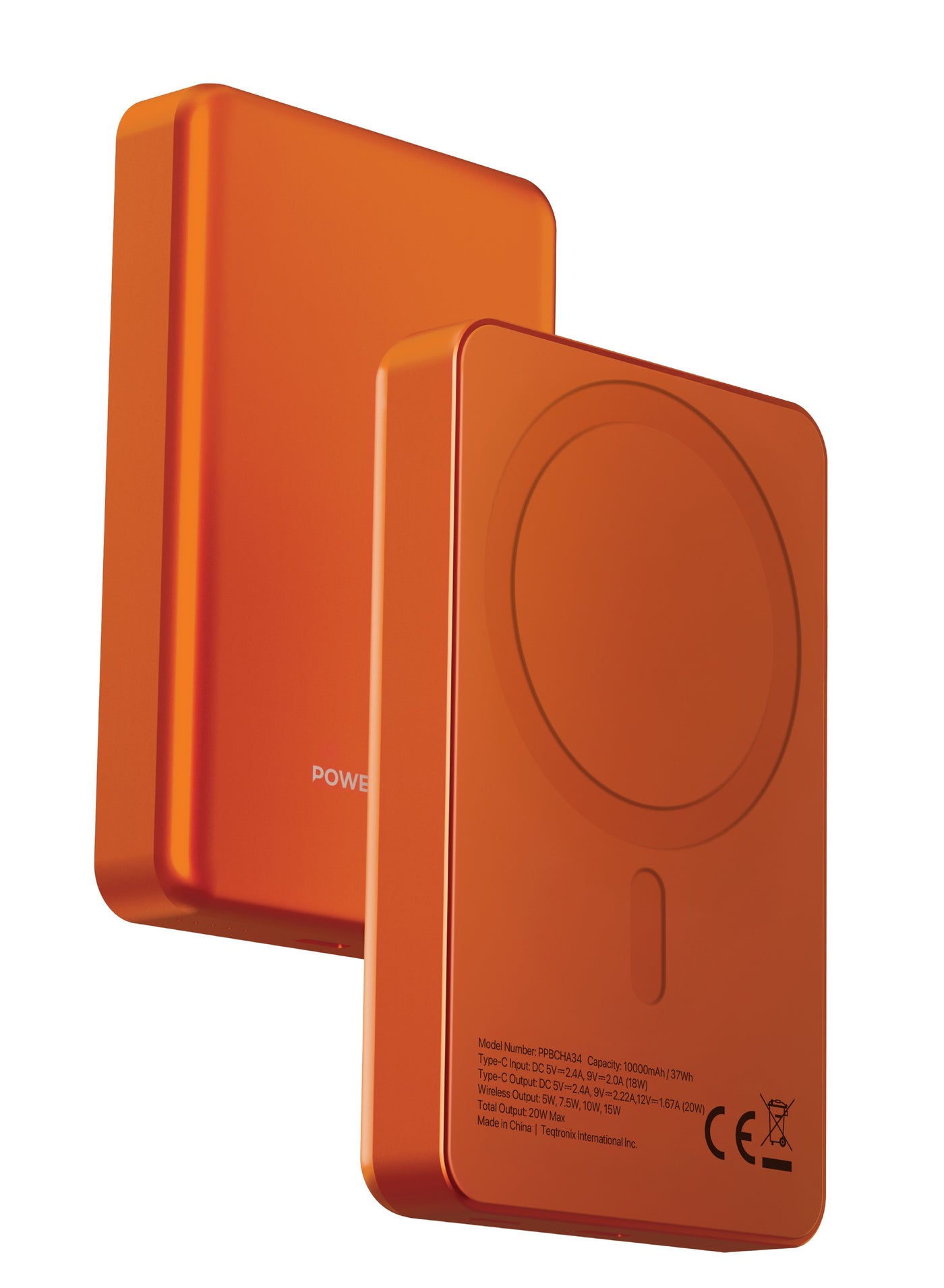 10000mAh MagSafe Aluminum Power Bank PD 20W / Compact Design / 15W Wireless Output / Simultaneous Charging / Input & Output / Li-polymer Battery - Orange