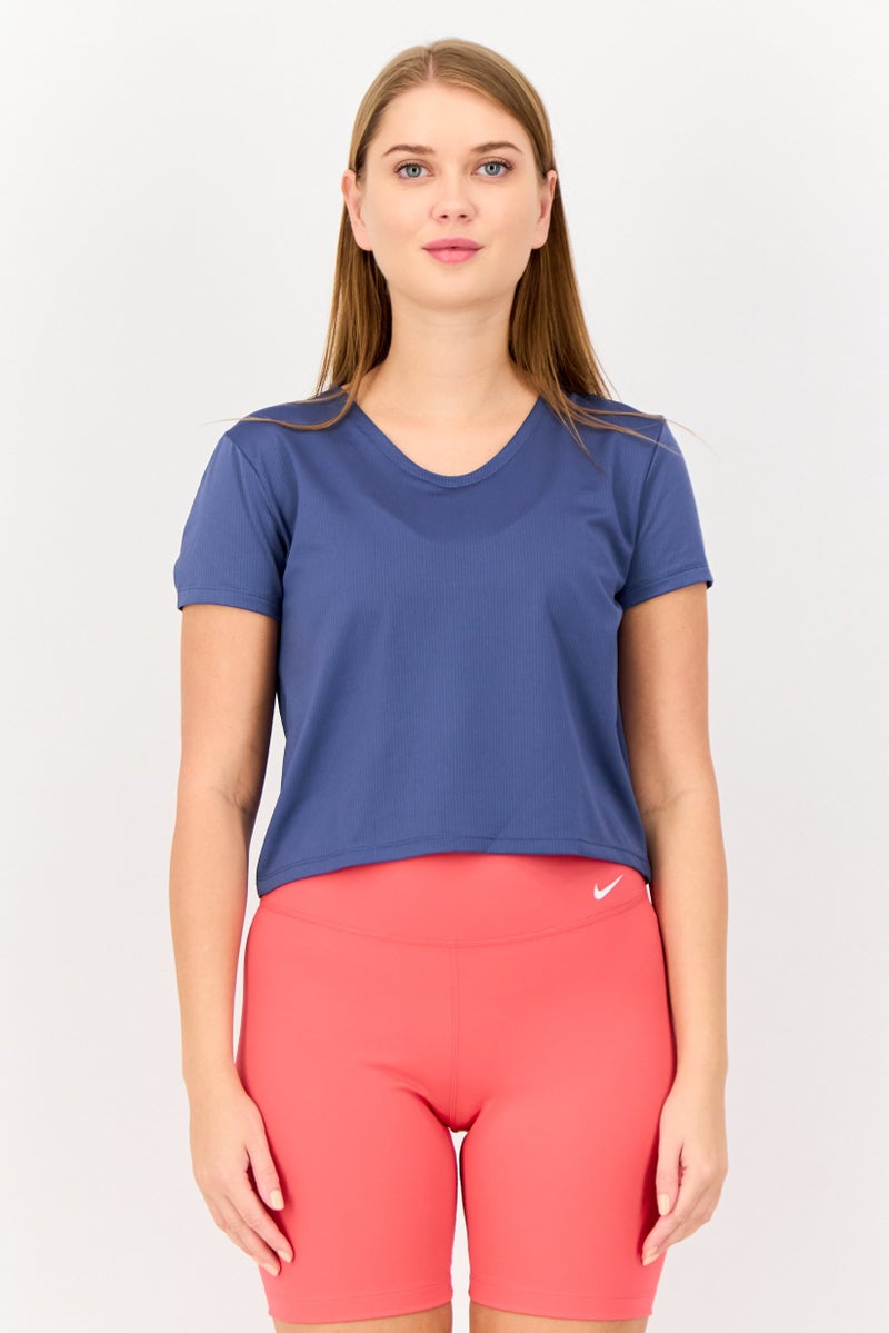 Nike Women Sportswear Fit Short Sleeve Training Top, Slate Blue - Image 1