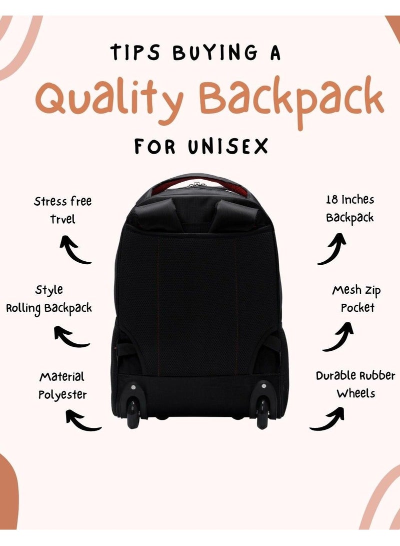 ستارجولد حقيبة ظهر بعجلات مقاس 18 بوصة، مناسبة للجنسين، للسفر والمدرسة، مصنوعة من البوليستر المتين، مزودة بجيب شبكي بسحاب. - Image 2