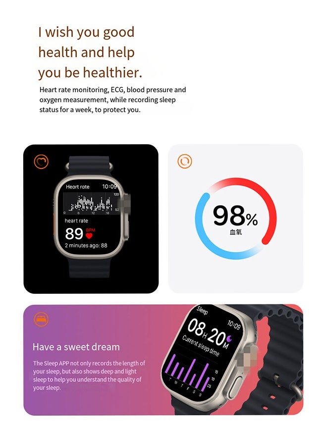 Generic - C800 Ultra2 Watch Ultra 2 - Smart Health Fitness Tracker Sport Watch +addition Charger and Watch Band -Black - Image 1