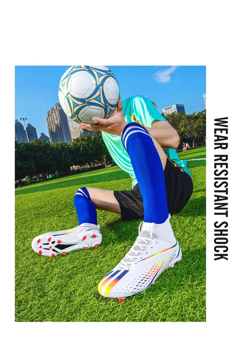 xozgdovg Spike sneakers TF training shoes Football shoes non-slip(Spike bright white)  - Image 3