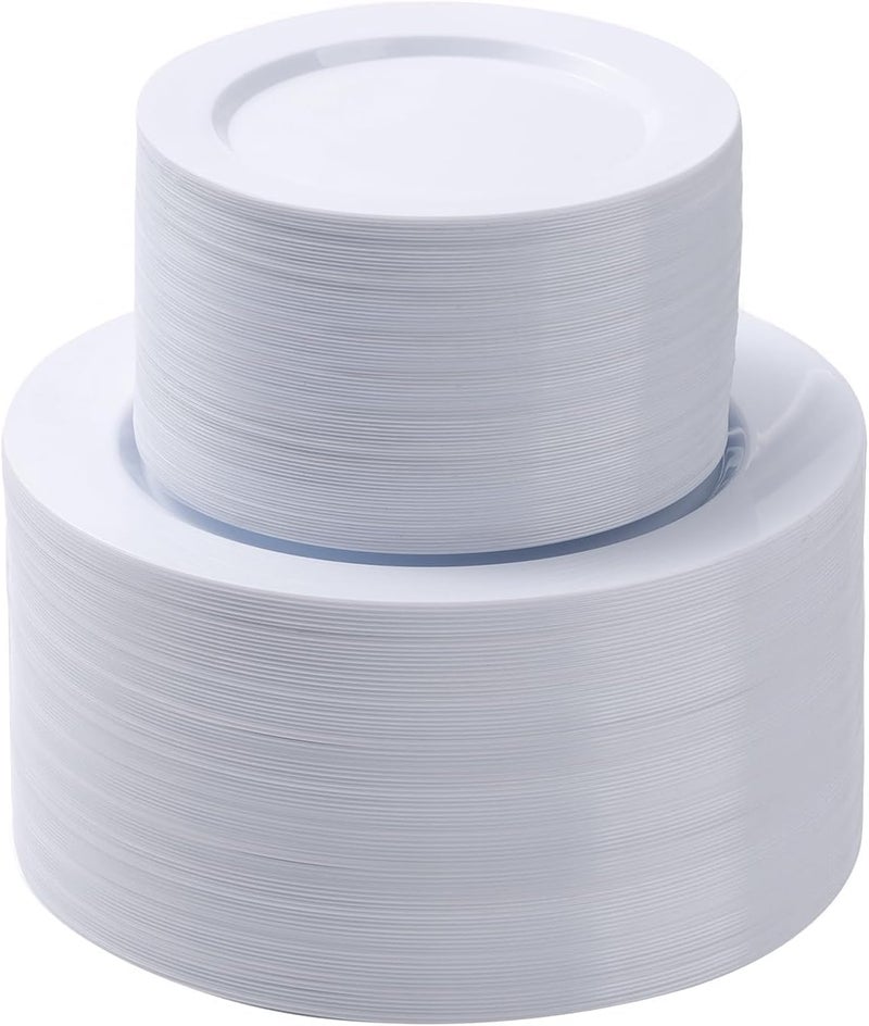 Goodluck 200PCS White Plastic Plates, Heavy Duty Disposable Plates with 100 10.25 inch Dinner Plates and 100 7.5 inch Dessert Plates for Party, Holiday, Wedding, Thanksgiving - Image 1
