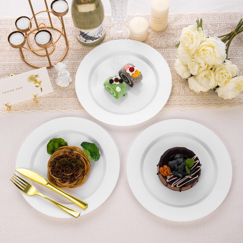 Goodluck 200PCS White Plastic Plates, Heavy Duty Disposable Plates with 100 10.25 inch Dinner Plates and 100 7.5 inch Dessert Plates for Party, Holiday, Wedding, Thanksgiving - Image 5
