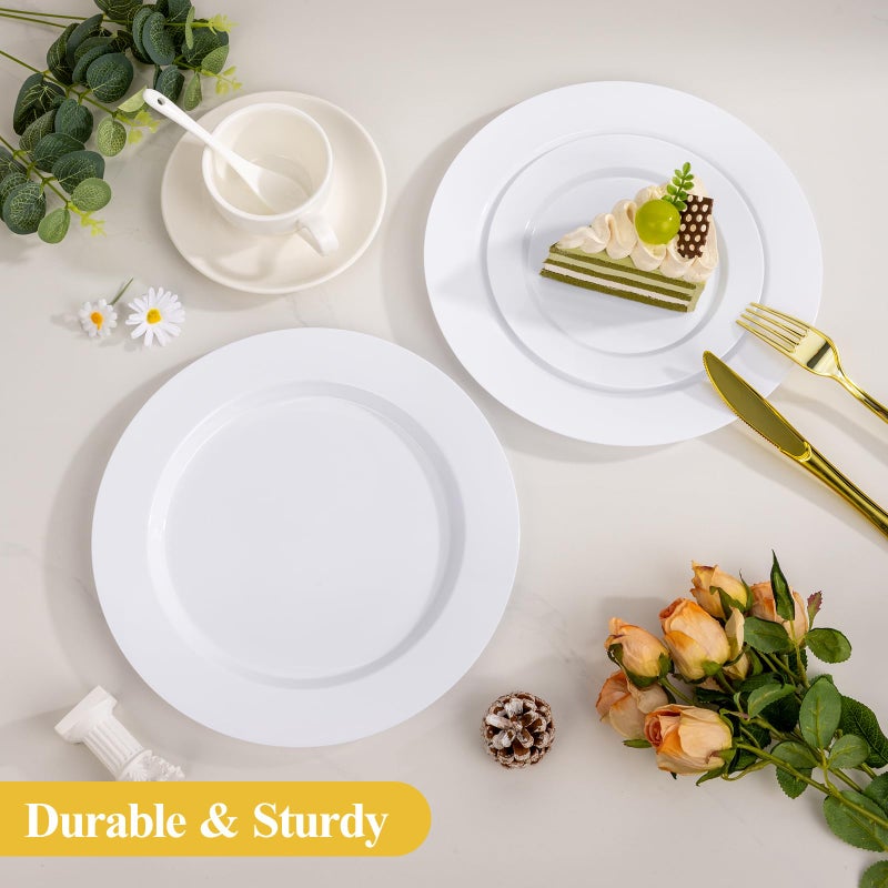 Goodluck 200PCS White Plastic Plates, Heavy Duty Disposable Plates with 100 10.25 inch Dinner Plates and 100 7.5 inch Dessert Plates for Party, Holiday, Wedding, Thanksgiving - Image 4
