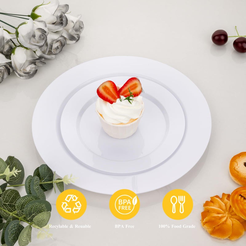 Goodluck 200PCS White Plastic Plates, Heavy Duty Disposable Plates with 100 10.25 inch Dinner Plates and 100 7.5 inch Dessert Plates for Party, Holiday, Wedding, Thanksgiving - Image 3