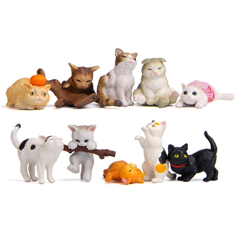 MAOMIA 10 Pcs Kawaii Miniature Cat Figurines Character Toy Cake Toppers Mini Cat Animal Figures Collection Playset Desk Decoration - Image 2