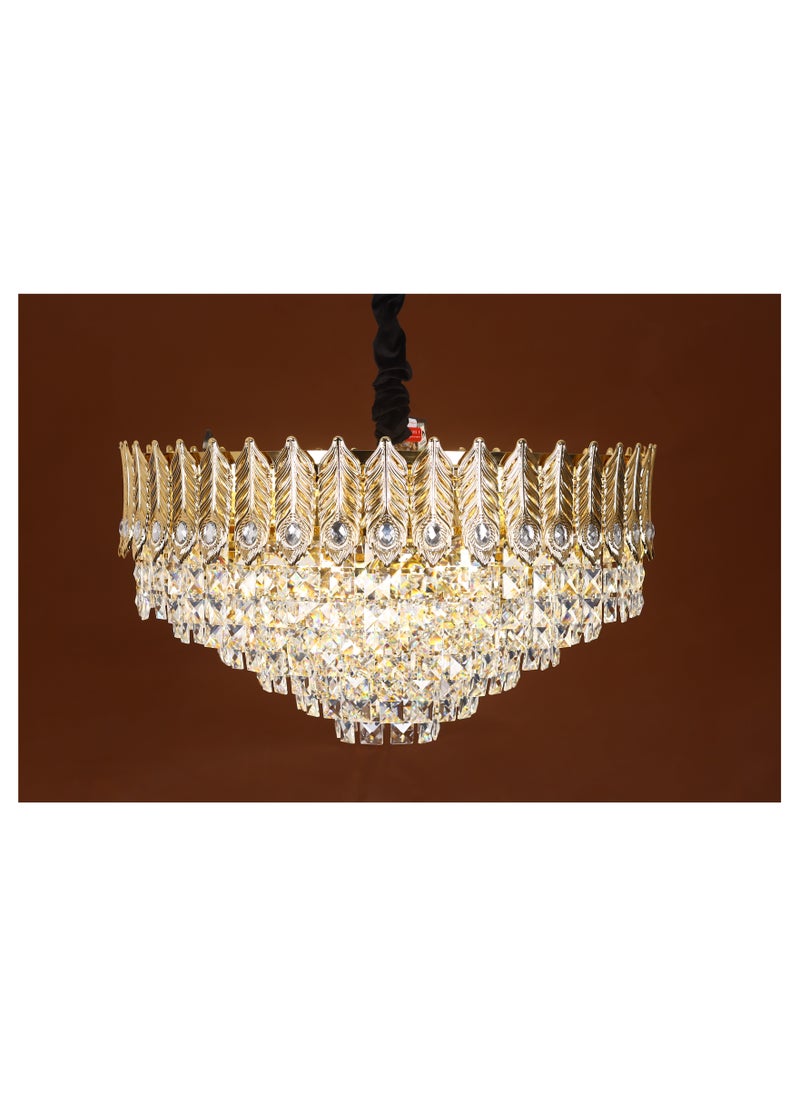 Kandil Egypt 70 Cm Round Chandelier With A Striped Metal Crown, Code 5740, With Solitaire Gold Crystals 