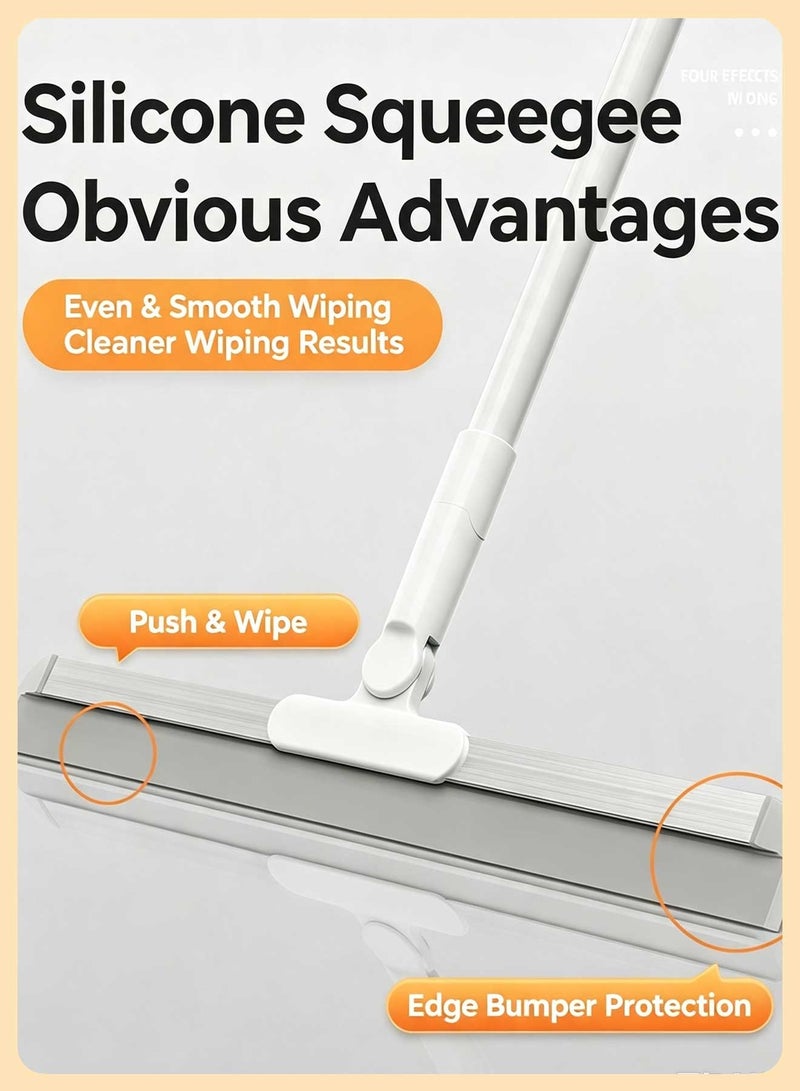 Baytak Magic Broom ,Heavy Duty Floor Wiper with 180° Swivel Head, 2 Flexible Silicone Floor Squeegee ,Multi‑Purpose Pet Hair Remover for Bathroom Lvingroom Hard Floors (White) - Image 5