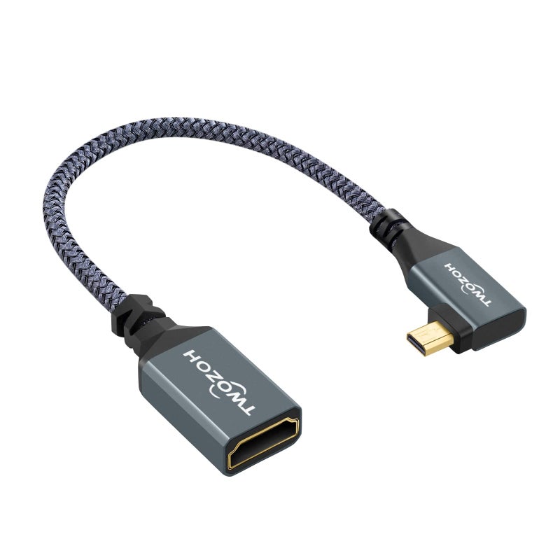 Twozoh Left Angled Micro HDMI to HDMI Adapter Cable, Nylon Braided 90Â°Degree Micro HDMI Male to HDMI Female Cable (Type D to Type A) Support 4K/60Hz 1080p (0.6FT) - Image 1
