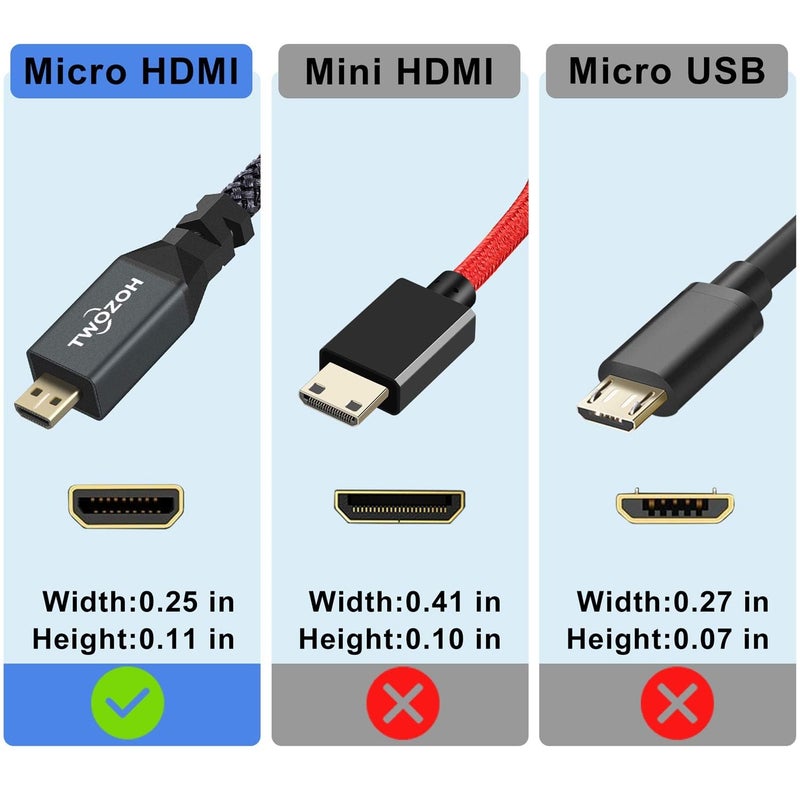 Twozoh Left Angled Micro HDMI to HDMI Adapter Cable, Nylon Braided 90Â°Degree Micro HDMI Male to HDMI Female Cable (Type D to Type A) Support 4K/60Hz 1080p (0.6FT) - Image 3