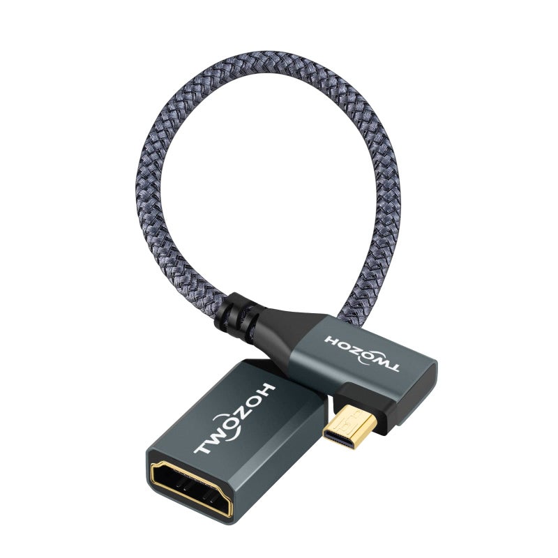 Twozoh Left Angled Micro HDMI to HDMI Adapter Cable, Nylon Braided 90Â°Degree Micro HDMI Male to HDMI Female Cable (Type D to Type A) Support 4K/60Hz 1080p (0.6FT) - Image 5
