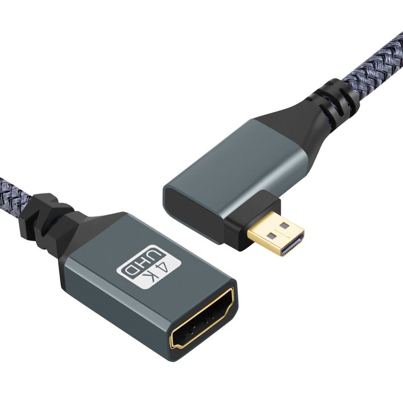 Twozoh Left Angled Micro HDMI to HDMI Adapter Cable, Nylon Braided 90Â°Degree Micro HDMI Male to HDMI Female Cable (Type D to Type A) Support 4K/60Hz 1080p (0.6FT) - Image 4