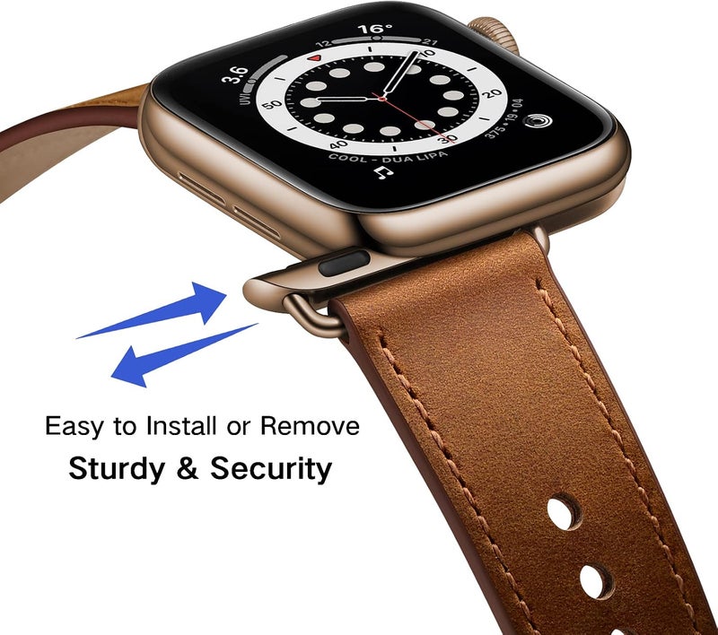 سوار OUHENG المتوافق مع Apple Watch مقاس 45مم 44مم 42مم 41مم 40مم 38مم، سوار بديل من الجلد الطبيعي لساعة iWatch SE والسلسلة 7 6 5 4 3 2 1 - Image 2