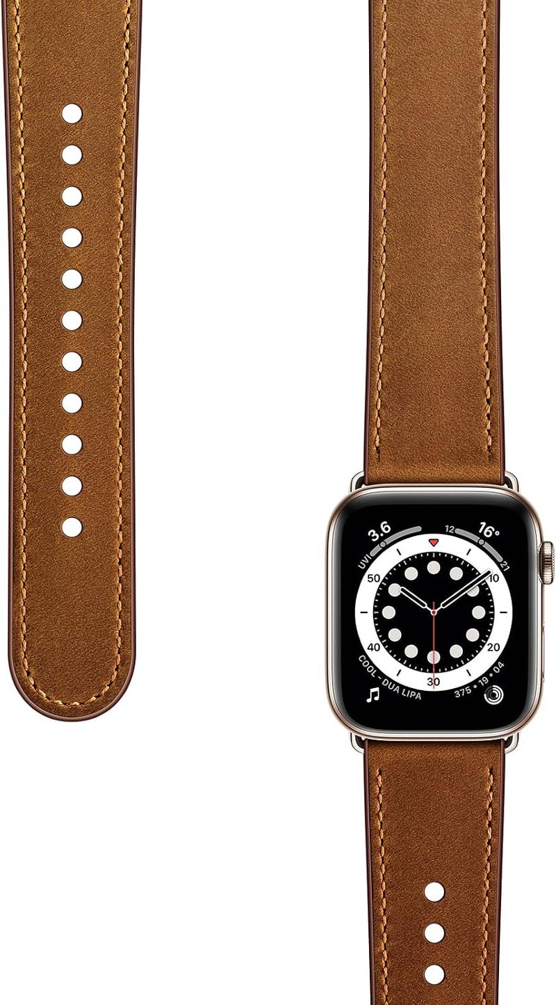 سوار OUHENG المتوافق مع Apple Watch مقاس 45مم 44مم 42مم 41مم 40مم 38مم، سوار بديل من الجلد الطبيعي لساعة iWatch SE والسلسلة 7 6 5 4 3 2 1 - Image 3