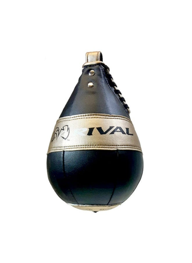 Rival RSPD3-85 Leather Speed Bag – Boxing Training Speed Bag 8" x 5", Black/Gold - Image 1
