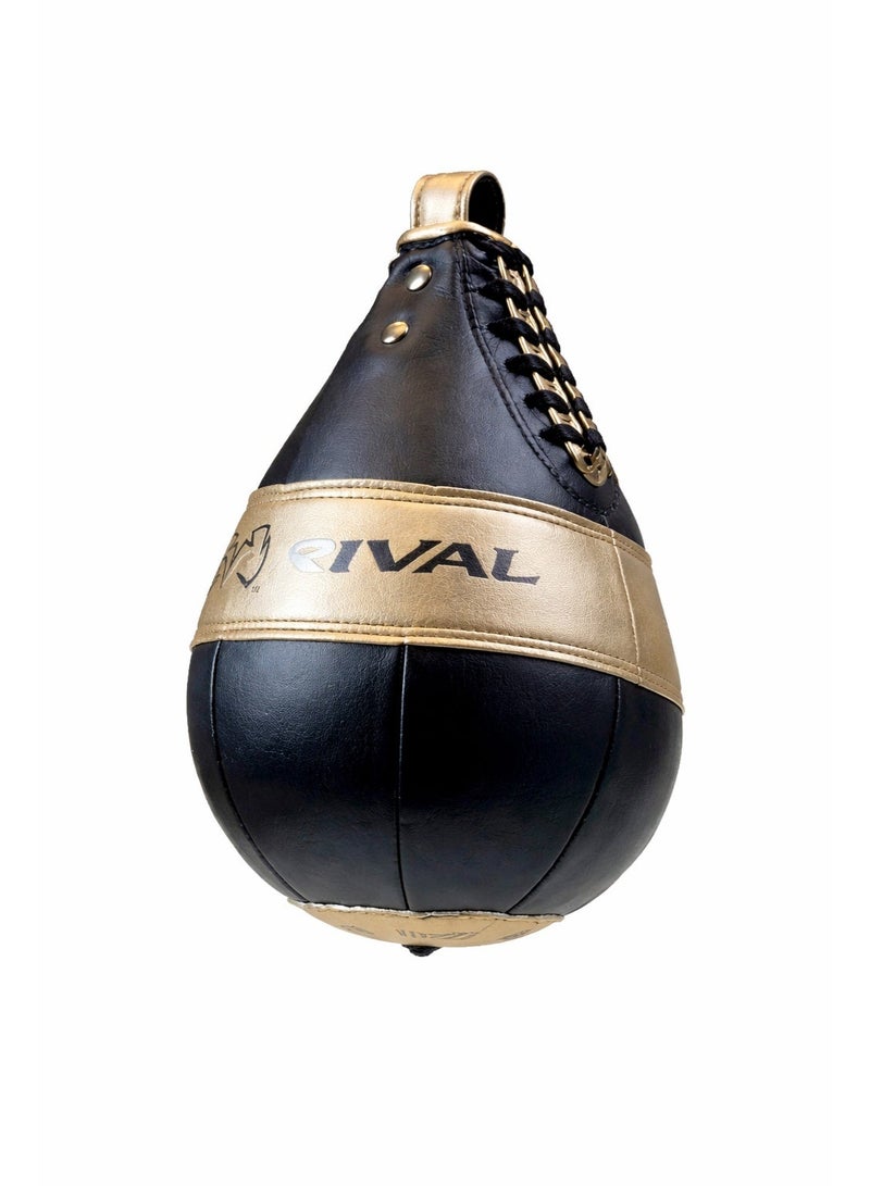 Rival RSPD3-85 Leather Speed Bag – Boxing Training Speed Bag 8" x 5", Black/Gold - Image 2
