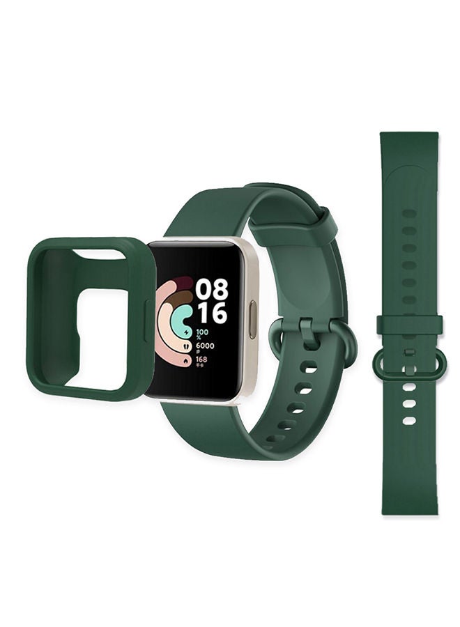 O Ozone Silicone Straps for Xiaomi Redmi Watch 2 Lite Band with Watch Case Soft Silicone Breathable Replacement Strap Wristband Sport Band for Women Men - Dark Green - Image 1