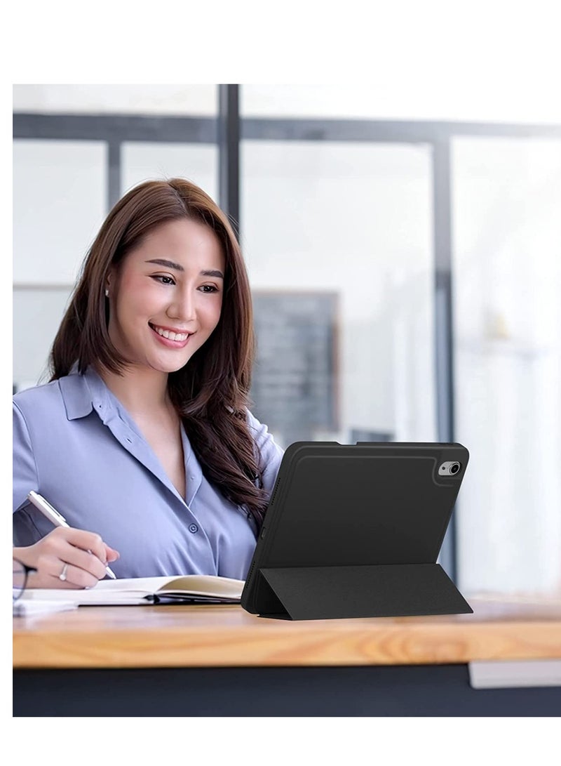 جراب iPad من الجيل العاشر مع حامل أقلام iPad 10.9 بوصة حافظة جلدية 2022 من البولي يوريثان الحراري الذكي بغطاء خلفي لجهاز iPad من الجيل العاشر يدعم معرف اللمس والاستيقاظ التلقائي / النوم أسود - Image 3