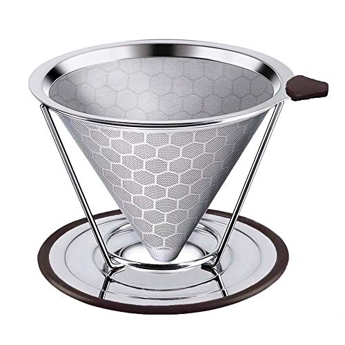 HOMEE Pour Over Coffee Dripper - 304 Stainless Steel Double-layer Coffee Filter fits Hand-grinding Coffee, 1-6 Cups Brew Once a Time Suitable for Families - Image 1