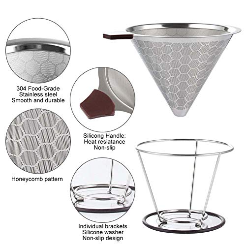 HOMEE Pour Over Coffee Dripper - 304 Stainless Steel Double-layer Coffee Filter fits Hand-grinding Coffee, 1-6 Cups Brew Once a Time Suitable for Families - Image 2