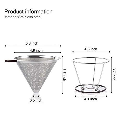 HOMEE Pour Over Coffee Dripper - 304 Stainless Steel Double-layer Coffee Filter fits Hand-grinding Coffee, 1-6 Cups Brew Once a Time Suitable for Families - Image 3