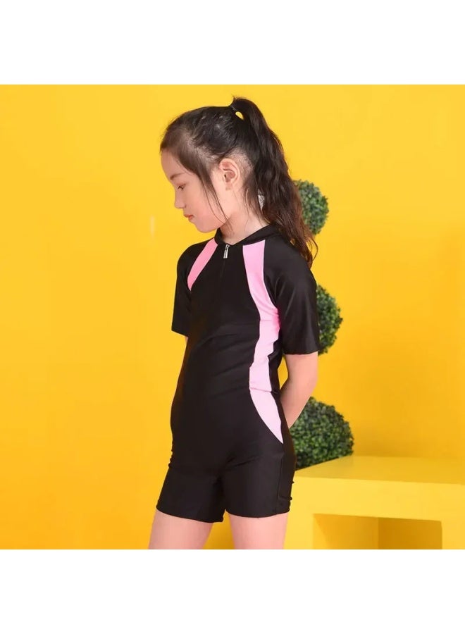 Loquat Hot Sale Children's One-piece Swimsuit Boys And Girls Sunscreen Diving Suit Big Kids Student Sports Short Sleeve Swimming Suit-Color:Sky Blue- - Image 4