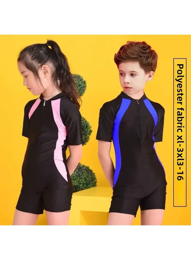 Loquat Hot Sale Children's One-piece Swimsuit Boys And Girls Sunscreen Diving Suit Big Kids Student Sports Short Sleeve Swimming Suit-Color:Sky Blue- - Image 2