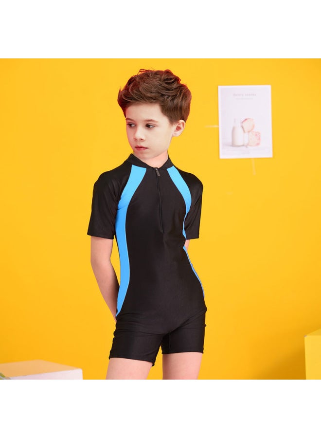 Loquat Hot Sale Children's One-piece Swimsuit Boys And Girls Sunscreen Diving Suit Big Kids Student Sports Short Sleeve Swimming Suit-Color:Sky Blue- - Image 1