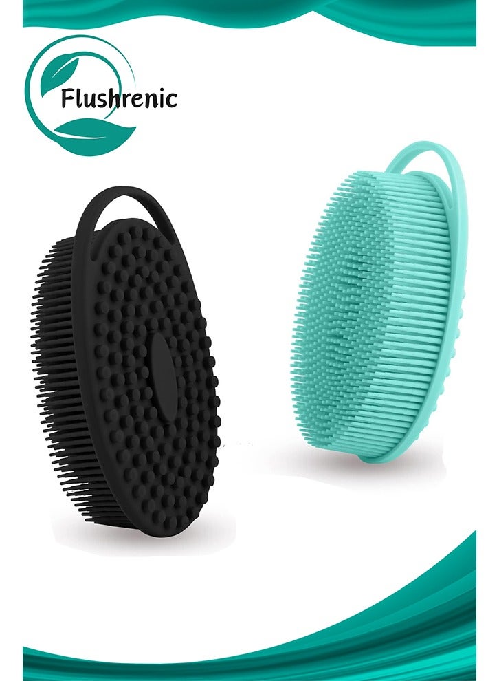 فلوشرينيك 2 حبة سليكوون فرك جسم , فرشاة تقشير ، اثنين في واحد فرشاة الاستحمام والشامبو ، مدلك فروة الرأس ، مخرطة جيدة الأداء والمتانة ، وسهلة التنظيف ، وأكثر صحية من التقليدية اللوف - Image 1