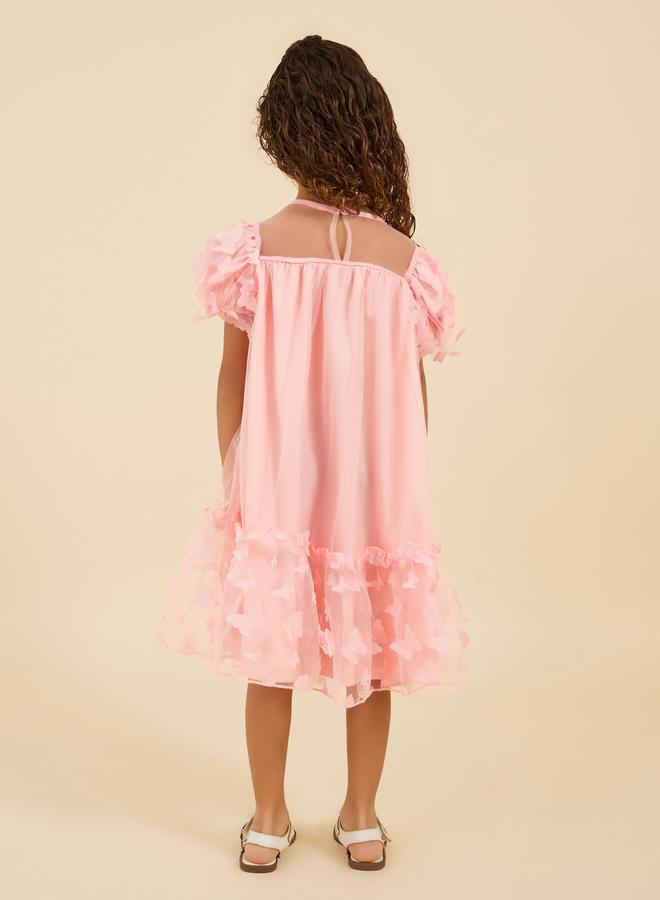 Styli Butterfly Applique Mesh Off Shoulder Dress with Bag - Image 5