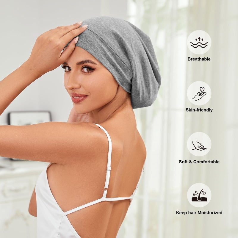ZHENSILK 4Pcs Silk Satin Lined Sleep Cap Bonnets for Women Men, Adjustable Satin Bonnet for Sleeping Hair Wrap Slouchy Beanie Hat for Curly Hair and Braids - Image 3