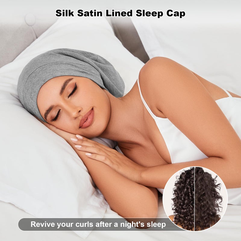 ZHENSILK 4Pcs Silk Satin Lined Sleep Cap Bonnets for Women Men, Adjustable Satin Bonnet for Sleeping Hair Wrap Slouchy Beanie Hat for Curly Hair and Braids - Image 2