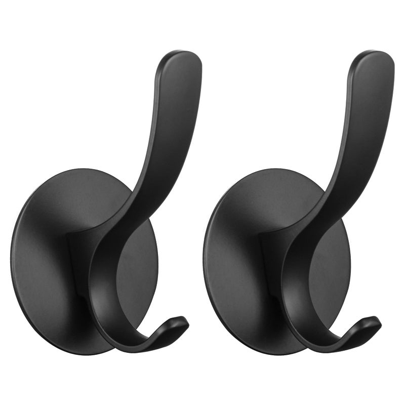 GERUIKE Adhesive Towel Hooks 2 PackMatte Black 304 Stainless Steel Hand Towel Hooks for Bathroom Kitchen Wall Mounted Adhesive Coat Robe Clothes Door Hook