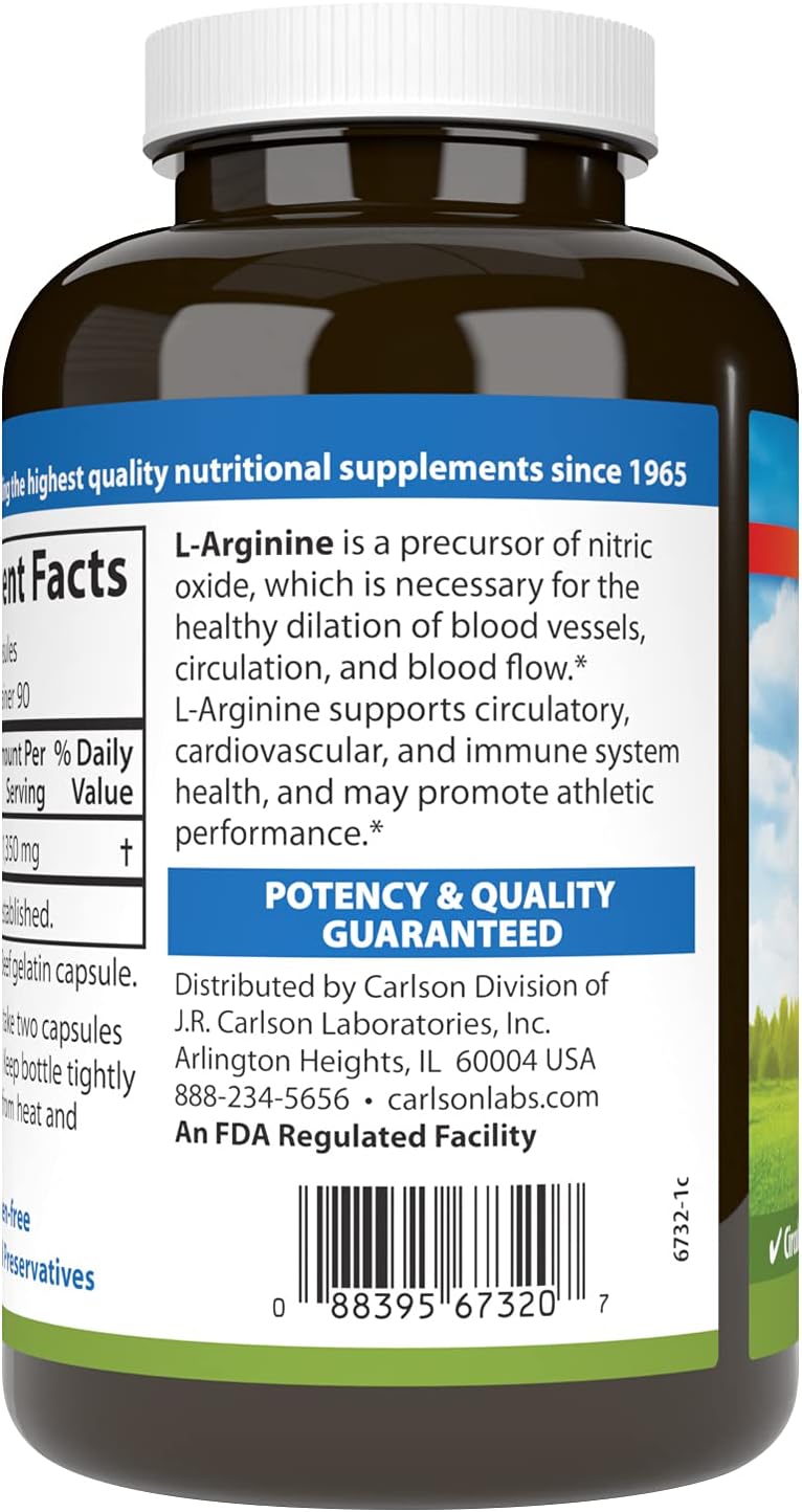 Carlson Laboratories LArginine 180 Capsules 03 Pound - Image 3
