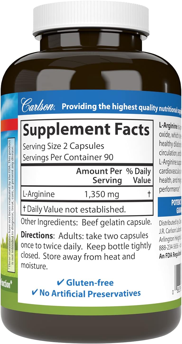 Carlson Laboratories LArginine 180 Capsules 03 Pound - Image 2
