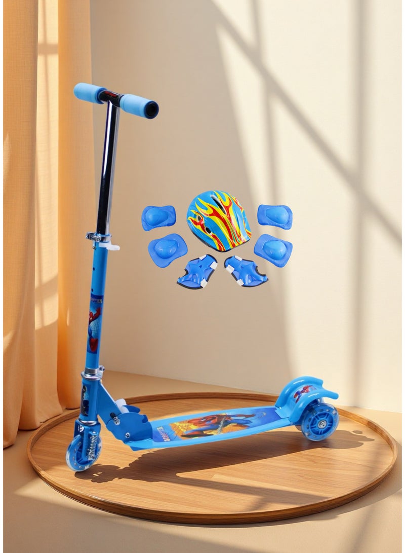 EASY FUTURE Foldable & Height Adjustable Kick Scooter for Kids Ages 3 to 8 – LED PU Wheels and Rear Brake Including Full Protective Gear Set - Image 1