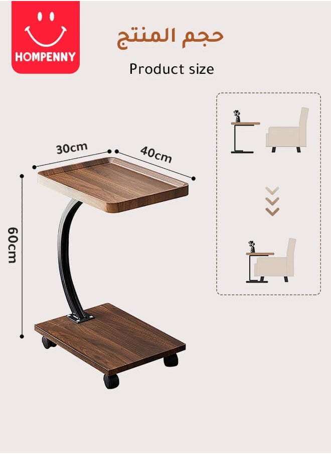 Multi-Functional C-Shaped End Table | Movable Sofa Coffee Table | Bedroom Nightstand | Luxury Wood Grain Small Table | 360° Swivel Wheels | Easy Storage